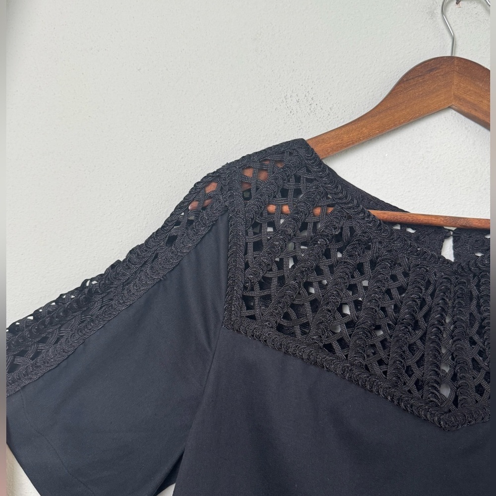 Maeve by Anthropologie Linen Blend Battenburg Shift Dress Crochet Detail Black M - Picture 11 of 12